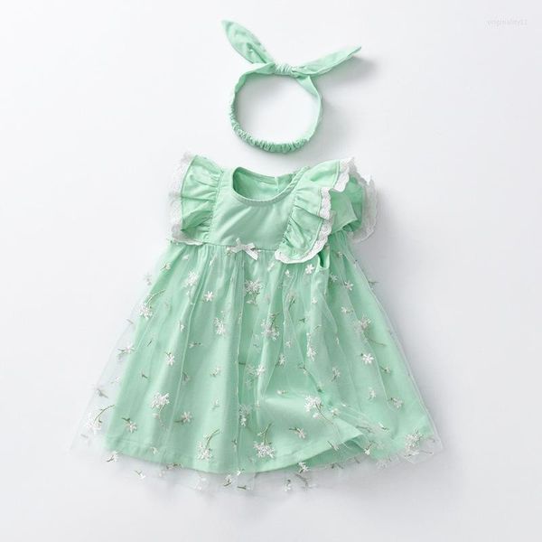 Abiti da ragazza 0-3T Dress Infant Girls Casual maniche corte Moda Hollow Lace Mesh Princess Clothes For Baby 1st Year Birthday Gown