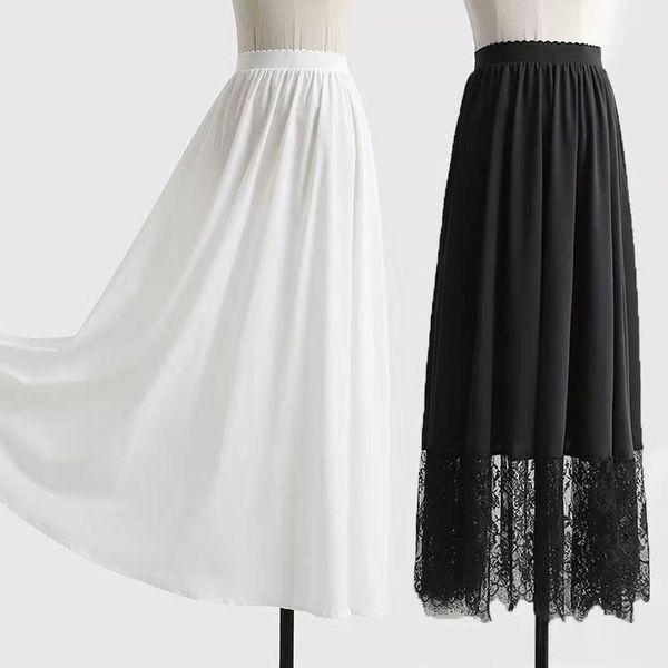 Saias estilo chinês de cintura alta anágua longa saia plissada maxi ladies lacas pretas brancas para hanfuskirts