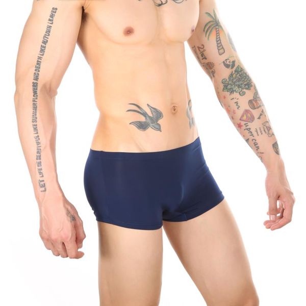 Mutande Intimo ultra sottile Boxer da uomo in seta di ghiaccio Mutandine da uomo sexy Borsa rigonfiamento Pantaloncini da boxer Homme Cueca trasparenti morbidi