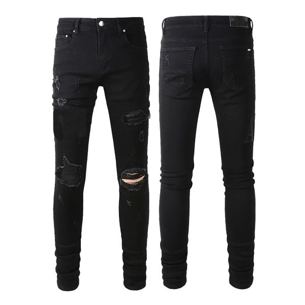 2023 Low-Rise-Jeans Herren Skinny Jeans Ripped Slim Fit Stretch Denim Distress Frayed Jean Gestickte Muster Bleistifthosen Mode neue Hosen mit Buchstabendruck