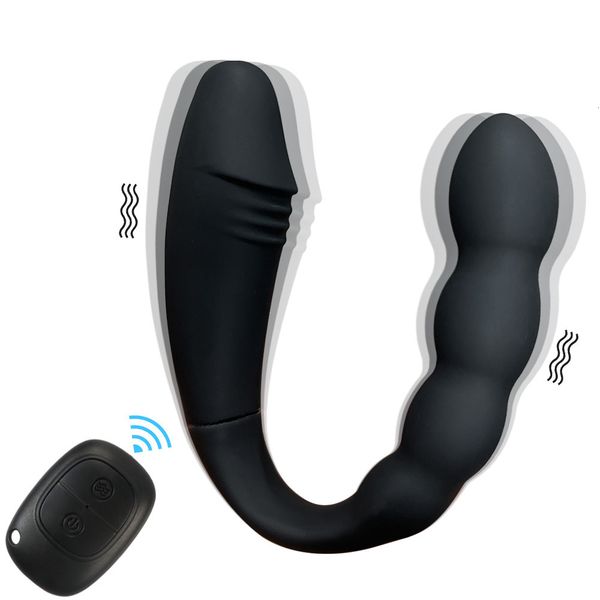 Giocattoli anali Vibratori a doppia testa a forma di U con controllo wireless per le donne G Spot Clit Anal Remote Dildo Adu_voghion.com