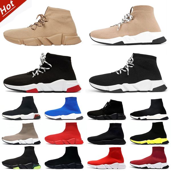 2023 Mulheres Men￧￵es Designer Sapatos Sapatos Moda Fashion Triple Black Lace-up bege branco Clear sola Volt Green Glitter Socks Casual Treinadores Plataforma t￪nis Tamanho 36-45