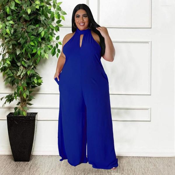 Pantaloni Plus Size Donna 4XL Tuta Halter Solid One Piece Outfit Casual Senza maniche Club Summer Lady Pantalone a gamba larga All'ingrosso