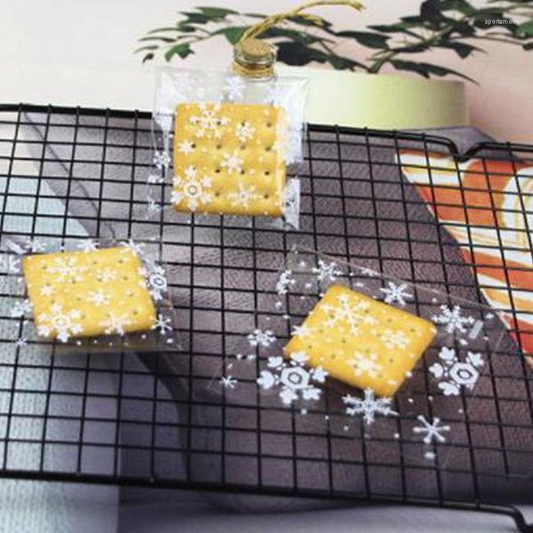 Enrole de presente Snowflake Saco de plástico sacos de Natal para festa de casamento em casa Biscoits Biscoits Snack Packaging Self adesivo