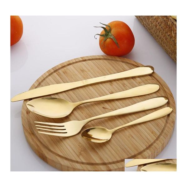 Плотные наборы 4pcs/set Gold Ножи для столовых ножей набор из нержавеющей стали, посуда, западная посуда, вилка, стейк, путешествие vt1534 Drop valiv dhpkx