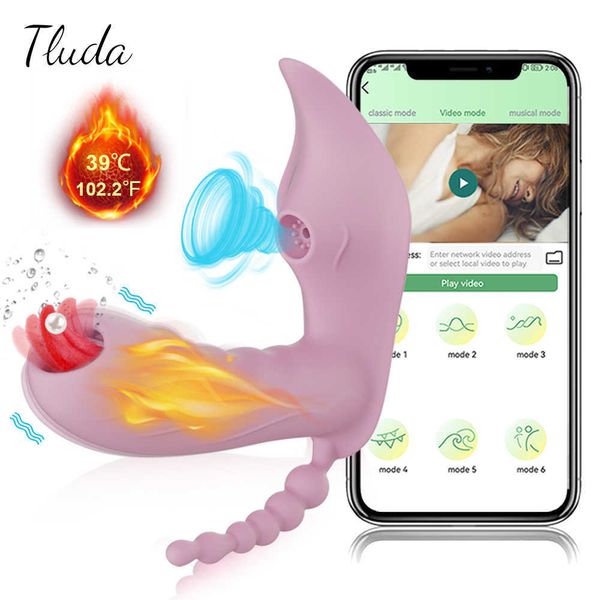 Beauty Items 3 in 1 Bluetooth APP Dildo Vibrator Weibliche Drahtlose Fernbedienung Sucker Klitoris Stimulator sexy Spielzeug Fern für Frauen