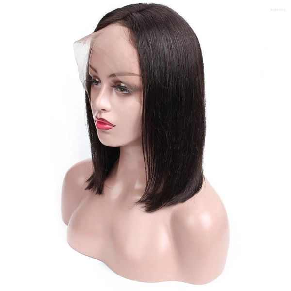 Human Hair Bob Style 13 4 Wig Frontal Wig Wig Wigs Remy Bleached Knots HD Swiss