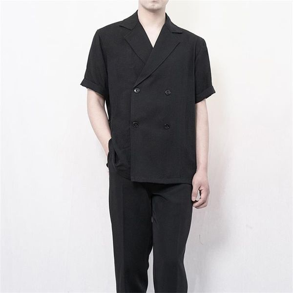 Herren-Freizeithemden, groß, 2023, Yamamoto-Stil, Leinen, zweireihig, schmal, locker, modisch, kurzärmelig