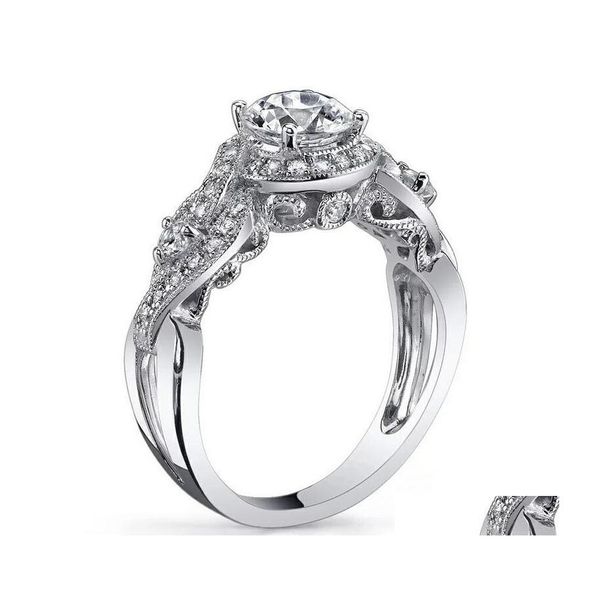 Кольца кольца Оптовые роскошные ювелирные изделия 925 стерлинги Sier White Topaz CZ Diamond Sona Gemstones Женские свадебные цветочные кольцо размер подарка Drop Dhjre