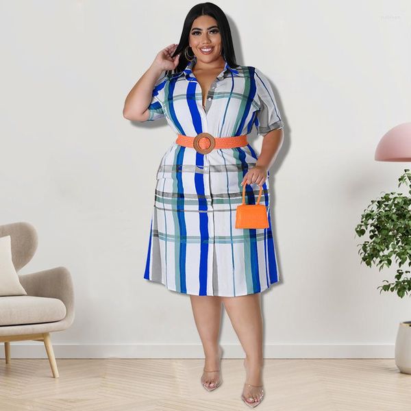 Plus Größe Kleider Frauen Elegante Kleid Plaid Mode Party 2023 Sommer Luxus Bluse Weibliche Designer Röcke Großhandel Gürtel Tuch