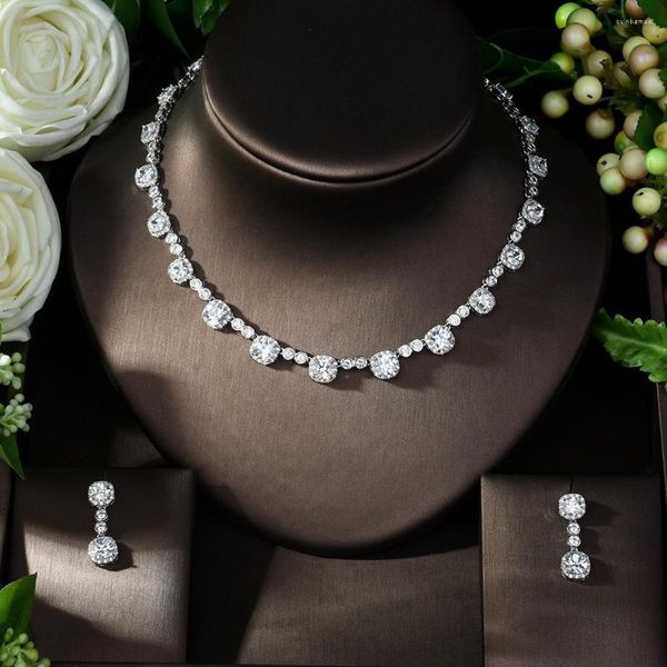 Серьги ожерелья устанавливают модные роскошные белые золотые цвета простой дизайн крошечный круглый каменная цепь свадебные подарки для свадебного подарка n-1003