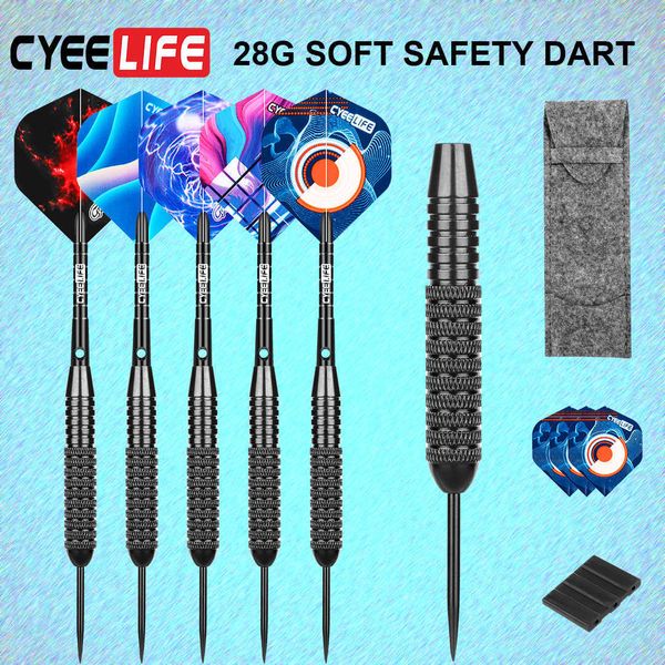 Darts CyeeLife 26 Gramm Pro Steel Tip Dartset mit Tasche Aluminiumschäfte 6 Stück PET Flights 0106
