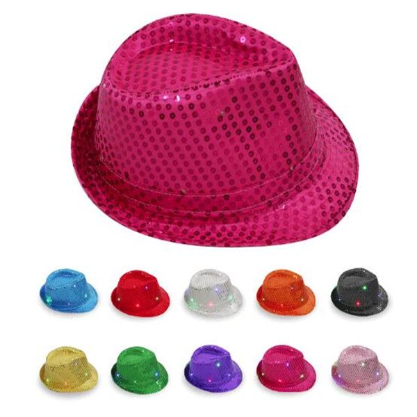 Lampeggiante Led Brillante Glitter Paillettes Vestito operato colorato Jazz Dance Party Club Cappello da festa per uomo e donna GC1875