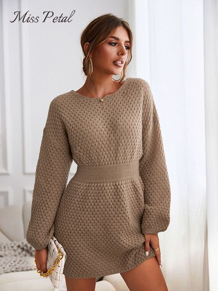 Мужские свитера мисс лепестки соты вязаное коричневое платье женщина повседневное длинное рукав 2023 Осенние зимние пулов