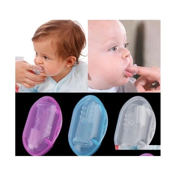 O outro banho de banheiro abastece os dentes pincel de borracha macia com caixa de dentes de dedo sile mass para bebê de limpeza infantil ladadão dhdbz