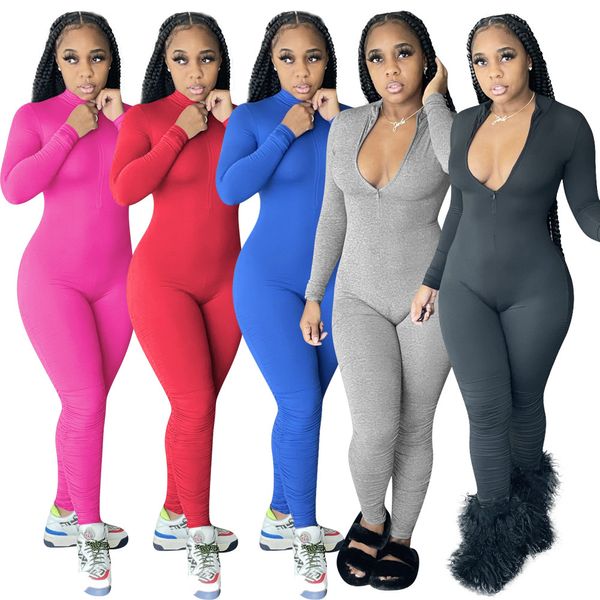 Tute all'ingrosso Donna Autunno Inverno Abbigliamento Bodycon Pagliaccetti Manica lunga Tute solide Abiti interi Tute attillate leggings Casual Streetwear 8454 migliore