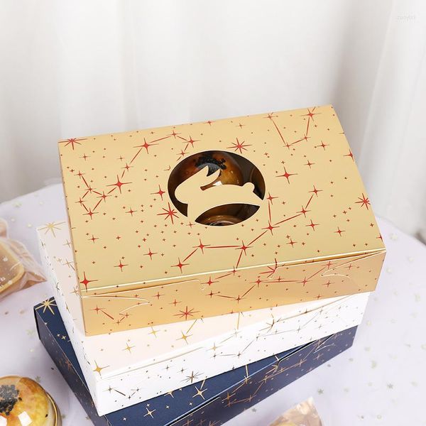 Broca de presentes 10pcs Bonzing Baking Boxes and Packaging Egg Yolk Crisp Crisp Cookie Cupcake Box Hollow Birthday Favor Decor Decor