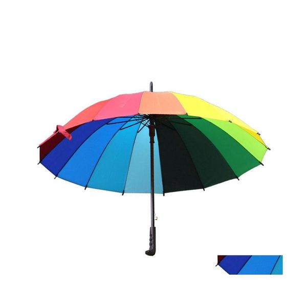 Regenschirme Regenbogen Regenschirm Frauen 16K Regendicht Winddicht Langer Griff Starker Rahmen Wasserdicht Große Farbe DH1371 Drop Lieferung nach Hause DHSVG