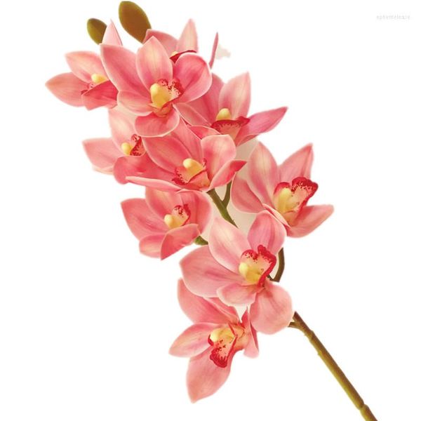 Dekorative Blumen, eine PU-Orchideen, 3D-Druck, Cymbidium-Pflanze, künstliche Real-Touch-Rosa-Farborchidee für Hochzeits-Mittelstücke