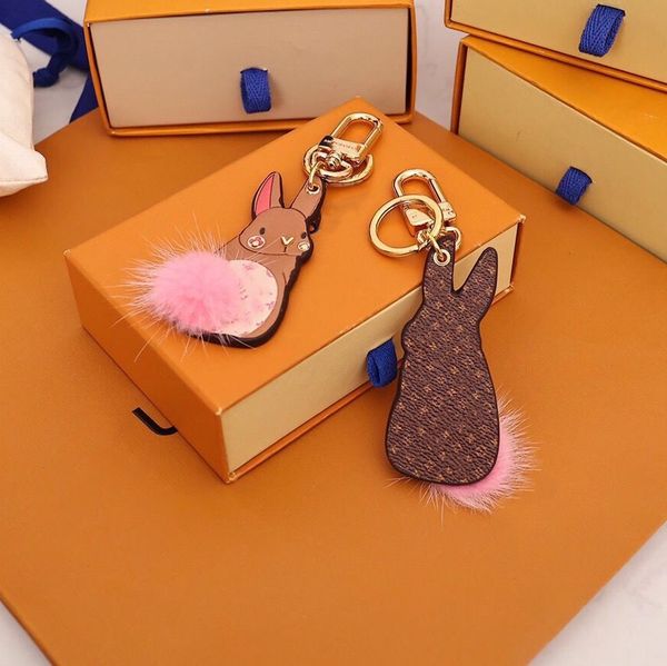 Schlüsselanhänger Lanyards 2023 hoher Aussehen Stufe Schlüsselkettenjahr des Kaninchenschlüsselrings süße rosa Kaninchen Panda PU Lederauto Keychains Anhänger mit Geschenkboxverpackung