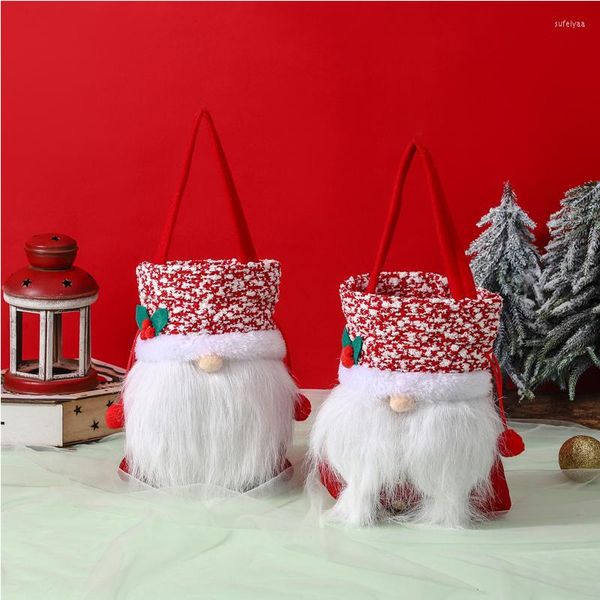 Embrulho de presente 1x bolsa de pano de maçã Santa Christmas Children Fore Forest Fore Forest Old Man Elf Doll Tote Party Supplies