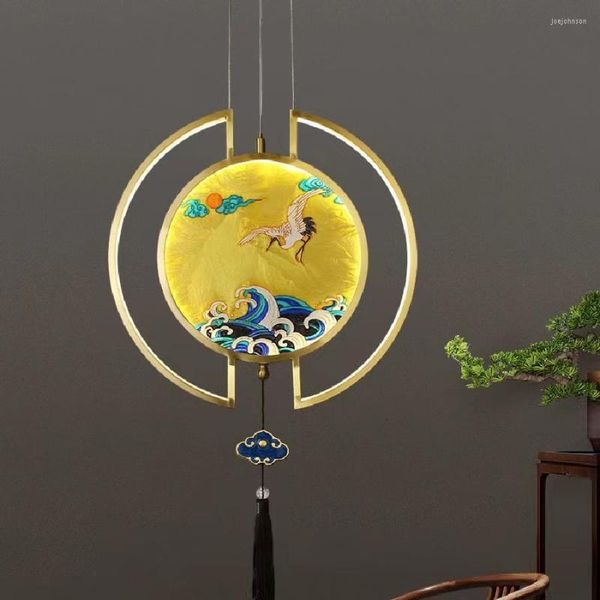 Подвесные лампы в китайском стиле Медный свет, окрашенная в эмале, витража витражи, подвесная лампа, живая спальня классическая люстра