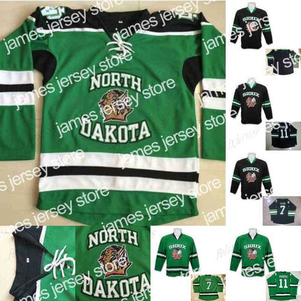 College Hockey Wears Thr Youth North Dakota Fighting Sioux Maglie da hockey 7 TJ Oshie 11 Zach Parise Fighting Sioux DAKOTA College Double Stitched Nome e numero