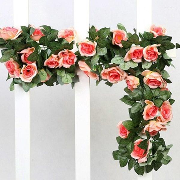 Flores decorativas 2x lindo artificial rosa flor flor Garland verde folhas casamentos de hera Falsa Floral Vines para festa de aniversário da parede decort