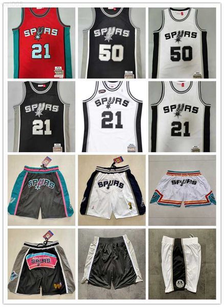 San Antonio''Spurs''Shorts da uomo Throwback Pantaloncini da basket tascabili Maglia da basket Tim Duncan 50 David Robinson 1