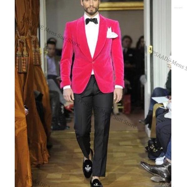 Herrenanzüge Neueste Mantel Hose Designs Pink Samt Männer Anzug Slim Fit 2 Stück Blazer Custom Bräutigam Prom Party Tuxedo Terno Maskulino