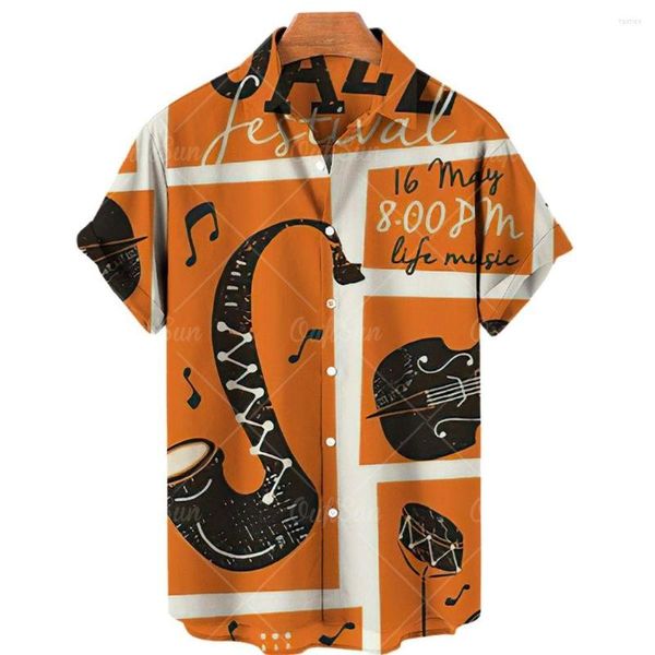 Männer Casual Hemden 2023 Männer Hemd 3D Druck Ölgemälde Musik Muster Hawaiian Männer Lose Harajuku Hip Hop Unisex Mode top