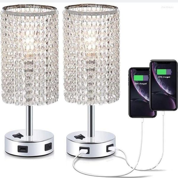 Lâmpadas de mesa Modern K9 Lâmpada de cristal Dual Interface USB interface interna E27 Bulbo LED Quarto de estudo Câmara