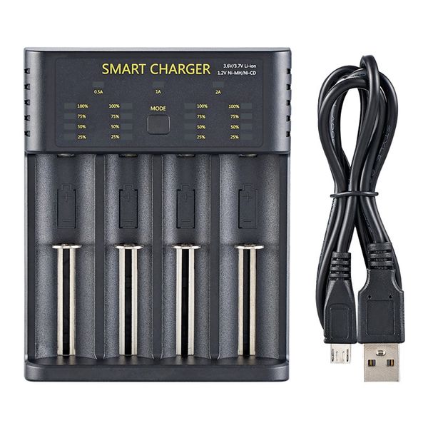 Caricabatterie Smart 18650 2 batterie Dua agli ioni di litio AA a 4 slot Ni-MH 1,2 V Carica ad alta corrente 2 A M02 M04