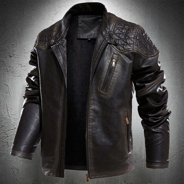 Erkek Ceket Bahar Sonbahar Deri Ceket Erkekler Vintage Style Motosiklet Stand Yakası Biker Ceket Retro Moda Giyim