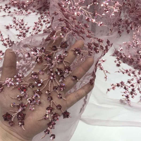 Tessuto e cucito 3 5 10 Yards 3D Mesh Floral Paillettes Pizzo ricamato Tulle Per abito da sera da sposa Abiti Nero Rosa Blu 230105
