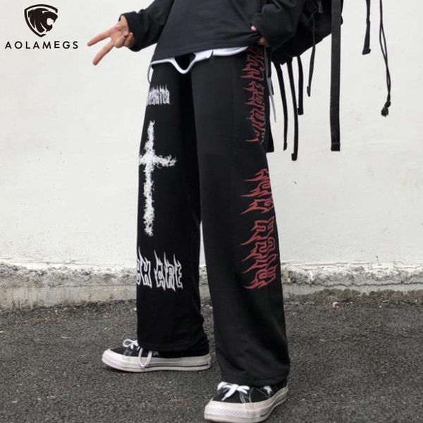 Männer Hosen Aolamegs Gothic Männer Japanische Casual Jogginghose Graffiti Anime Punk Hippie Breite Bein Hosen Harajuku High Street Streetwear 230105