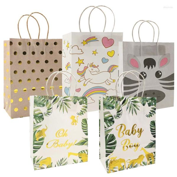 Wrap regalo 5ps Jungle Animal Dot Pattern Happy Birthday Candy Borse per bambini Cookie Packaging Decorazioni per baby shower