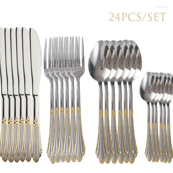 Conjuntos de utensílios de jantar 24pcs/conjunto de talheres de luxo Calhas de talheres de faca Faca de faca de mesa de mesa para jantar Western Restaurant