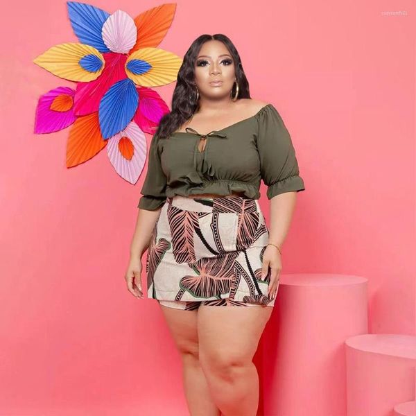 Tute 2023 Summer Plus Size Women Set Off Crop Top e pantaloni stampati Sexy due pezzi Fashion Tuta Outfit all'ingrosso