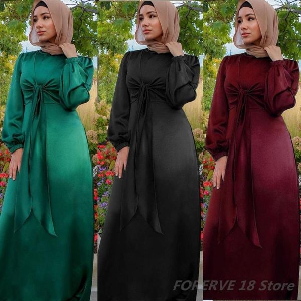 Roupas étnicas fêmeas muçulmanas de cor sólida casual vestido com cinto de duas peças Eid Ramadã Dubai Abaya Turquia modesta islâmica longa