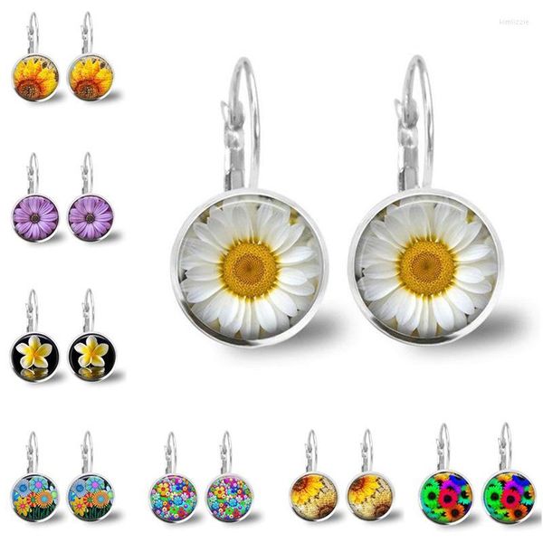 Creolen, Bohemian-Stil, modisch, Sonnenblume, Gänseblümchen, Glas-Charms, geometrisches Handwerk, transparent, rund, Tropfen-Ohrring für Frauen, Schmuck