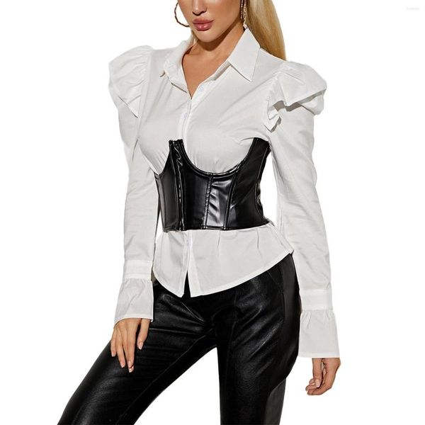 Cinture Corsetto da donna Cintura in vita Fasciatura nera Pelle PU Sexy Largo Cravatta elastica vintage Aderente Waspie Abbigliamento Accessori Donna