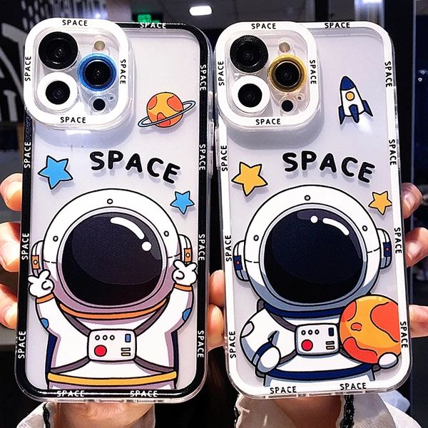 Luxushüllen Soft Astronaut Cute Case für iPhone 14 13 12 11 Pro Max X Xs XR Max 7 8 Plus SE 2022 Stoßfeste Silikon transparente Abdeckung