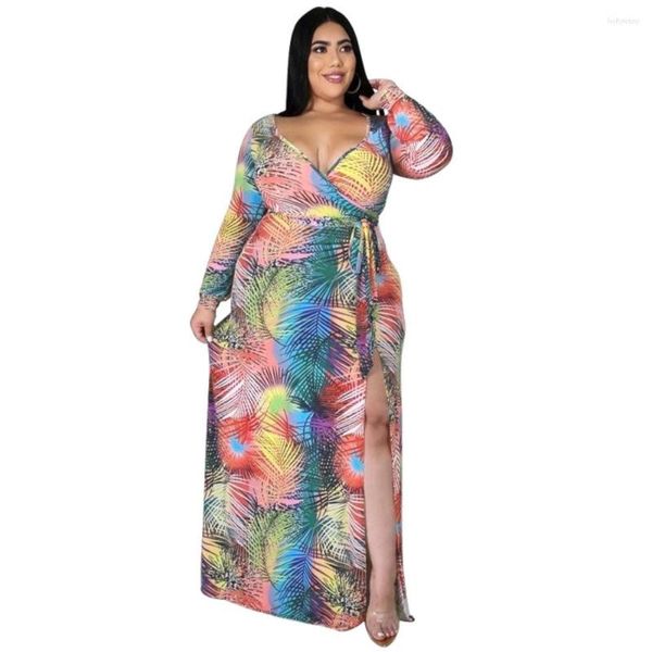 Plus Größe Kleider Große Schöne Frauen Maxi Kleid Weibliche Sexy V-ausschnitt Langarm Robe Mädchen Casual Lose Vestidos dame Verband