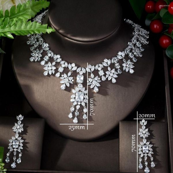 Collana Orecchini Set Moda Brillante 2 pezzi E gioielli CZ Donne di lusso Bijoux Mariage Parure N-1073