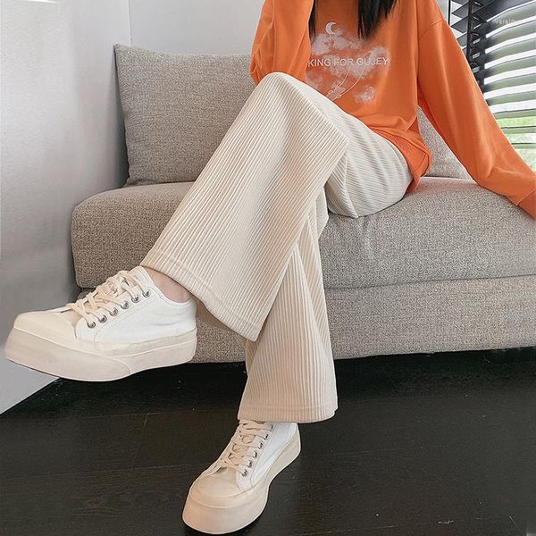 Pantaloni da donna beige vellutoy vintage gamba larga donna in stile coreano ragazza morbida autunno oversize gambe carette di tutto il gioco femminile femmina