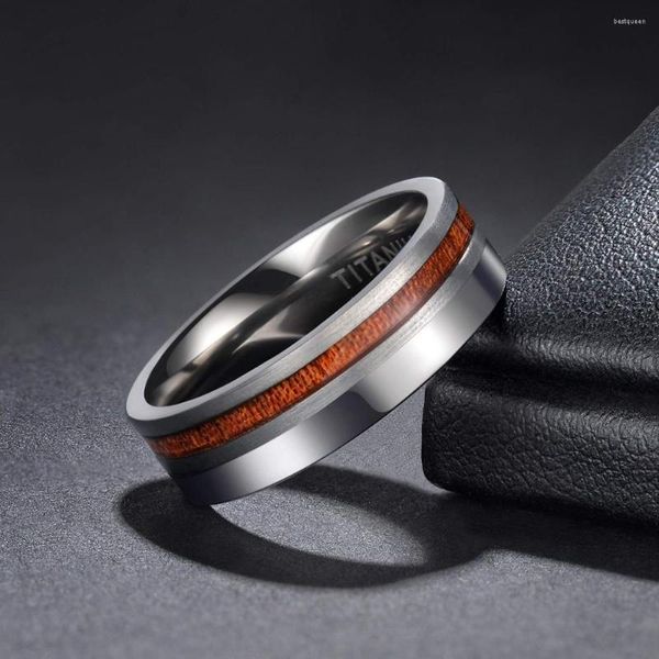 Eheringe Kolmnsta Titan Mann 6mm 8mm Band männlich gebürstet und poliert Ring für Männer Silber Farbe Natur Holz Inlay Größe 6-13