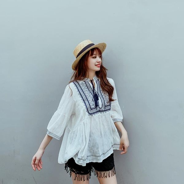 Giacche da donna 2023 Summer Light Luxury Fashion Camicia da bambola ricamata in stile europeo e americano Abbigliamento da boutique