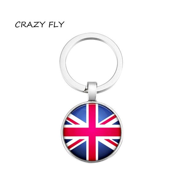 Keychains Capit￣o 2021 Crazy United Reino Unido Padr￣o de bandeira -chave Chain Chain Keyring Saco de charme pendente de vidro J￳ias