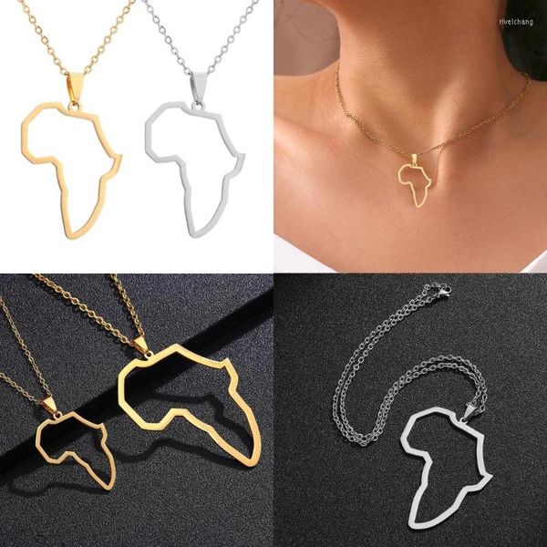 Anhänger Halsketten hohl Afrika Karte Halskette Edelstahl -Umriss Kette Choker Schmuck Afrikanische Symbol